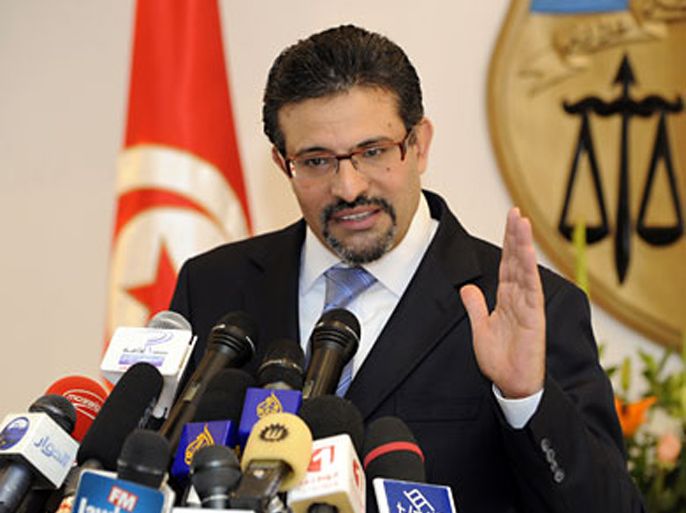 Tunisian Foreign Affairs Minister Rafik Abdessalem speaks during a press conference on February 17, 2012 in Tunis. "The Syrian National Council, the main body of the Syrian opposition, will have no official representation at the "Conference of Friends of the Syrian people" to be held February 24 in Tunisia, said the head of the Tunisian diplomacy.