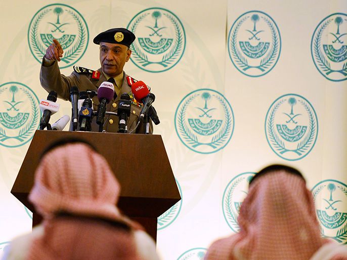 Saudi Arabia's Interior Ministry spokesman Mansour Turki gestures during a news conference in Riyadh March 24, 2013. REUTERS/Stringer (SAUDI ARABIA - Tags: POLITICS)