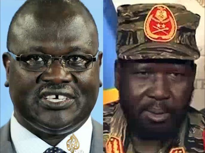 تجميع صورتين لـ سلفا كير رئيس دولة جنوب السودان ورياك مشار