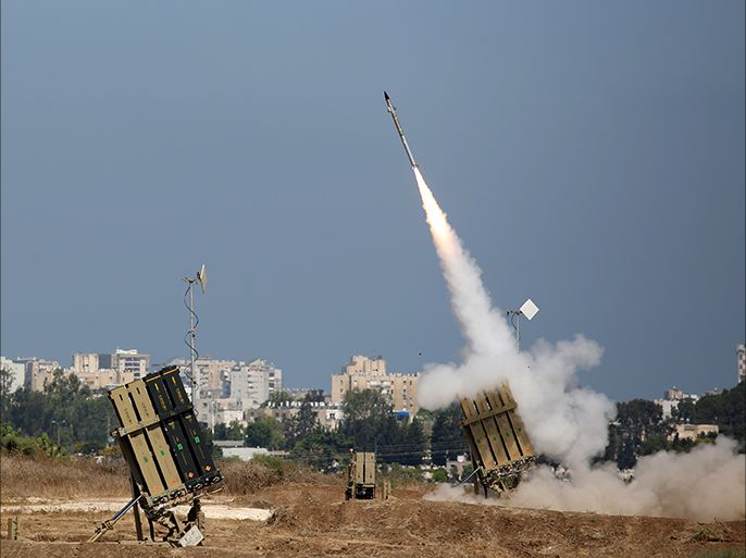 An Israeli Iron Dome defense system missile is fired to intercept a rocket fired from Gaza over the city of Ashdod, southern Israel, 08 July 2014. Israel launched a major military offensive against the Gaza Strip early 08 July 2014 in response to increasing rocket attacks by Palestinian militants. The Israel Air Force bombed about 50 targets overnight, military spokesman Peter Lerner said. He warned that Israel would gradually increase the "quantity and quality" of its targets, stepping up pressure. EPA/ABIR SULTAN