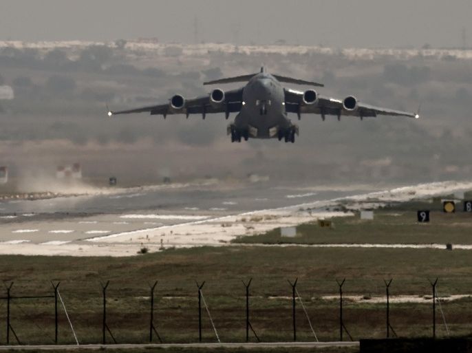 A US Air Force plane takes off from the Incirlik airbase, southern Turkey, Sunday, Sept. 1, 2013. U.S. President Barack Obama said he has decided that the United States should take military action against Syria in response to a deadly chemical weapons attack, but he said he will seek congressional authorization for the use of force.