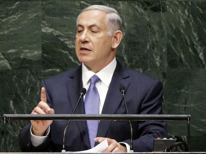 Israeli Prime Minister Benjamin Netanyahu speaks during the 69th session of the United Nations General Assembly at U.N. headquarters, Monday, Sept. 29, 2014. (AP Photo/Seth Wenig)