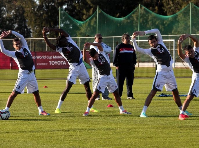 Players of Moghreb Tetouan warm up during the team's training session in Rabat, Morocco, 09 December 2014. Moghreb Tetouan play Auckland City FC in the FIFA Club World Cup play-off match for quarter-finals in Rabat on 10 December.