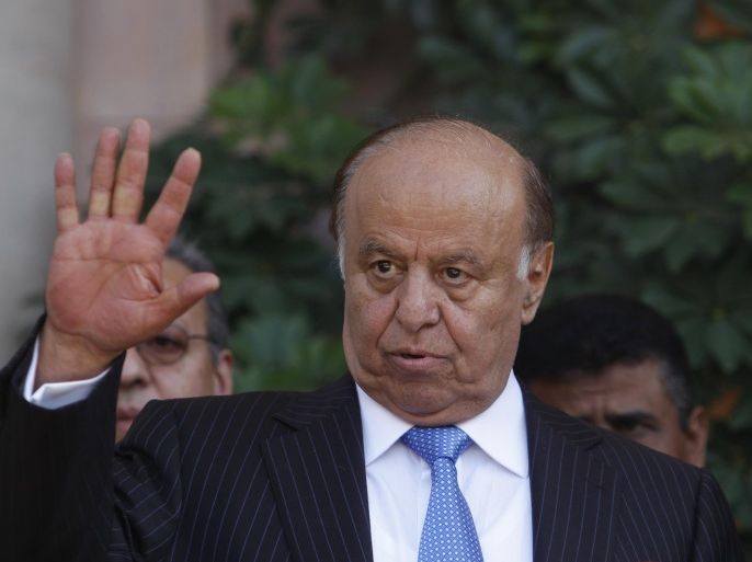 Yemen's President Abd-Rabbu Mansour Hadi gestures during a news conference in Sanaa November 19, 2012.