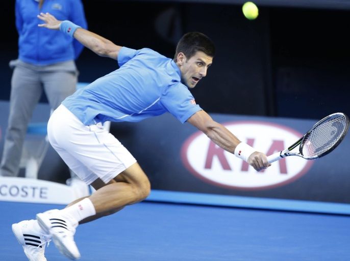 Novak Djokovic of Serbia in action against Milos Raonic of Canada in their quarter-final match at the Australian Open Grand Slam tennis tournament in Melbourne, Australia, 28 January 2015. The Australian Open tennis tournament, the first Grand Slam of the year, runs until 01 February 2015.