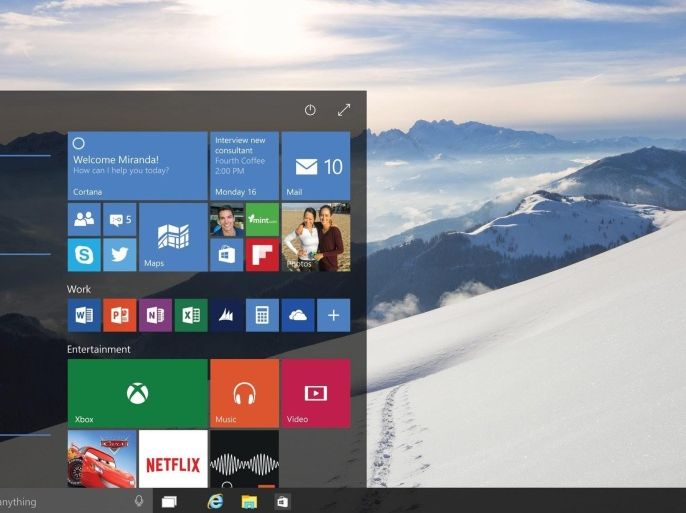 Handout image released by Microsoft showing screenshots of Windows 10's startscreen on a PC (R) and phone (L) during a press conference in Redmond, Washington, USA, 21 January 2015. Windows 10 will be offered as a free and perpetual upgrade within a year from Windows 7, 8.1 and Phone 8.1, Microsoft's new personal digital assistant 'Cortana' which is a first for Windows, a next-generation browser code-named 'Project Spartan', universal office and other apps and an Xbox app bringing gaming on Xbox Live to PCs. EPA/MICROSOFT / HANDOUT