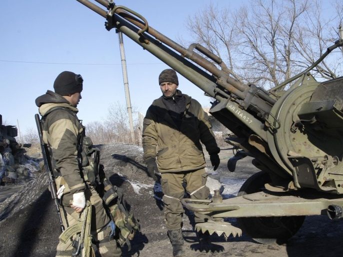 DEBALTSEVE, UKRAINE - FEBRUARY 21: Armed pro-Russian rebels are seen after the clashes against Ukrainian soldiers in the eastern Ukrainian city of Debaltseve on February 21, 2015.