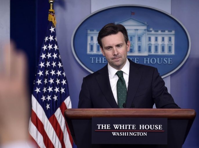 White House press secretary Josh Earnest speaks during the daily briefing at the White House in Washington, Tuesday, March 17, 2015. Earnest answered questions about Iran, the Secret Service, Congress and other issues.(AP Photo/Susan Walsh)