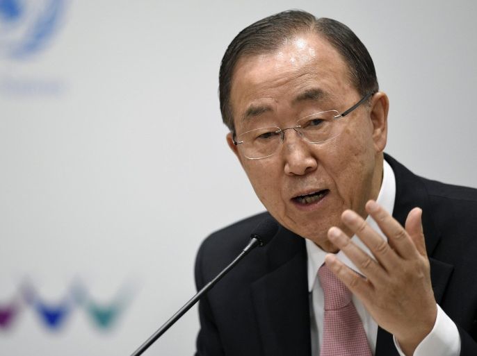 United Nations Secretary-General Ban Ki-moon speaks during a press conference at the Third UN World Conference on Disaster Risk Reduction (WCDRR) in Sendai, Miyagi Prefecture, Japan, 14 March 2015. The conference will be held from 14 to 18 March 2015.