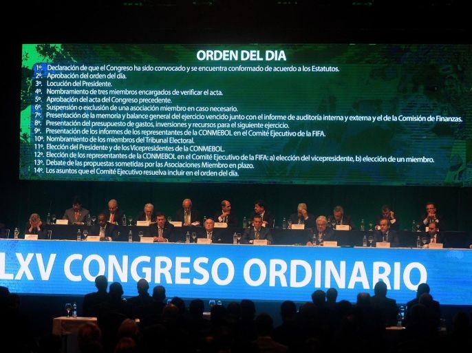 Picture taken during the 65th Ordinary Congress of the CONMEBOL, being held at the South American confederation's headquarters in Luque, near Asuncion on March 4, 2015. AFP PHOTO / NORBERTO DUARTE