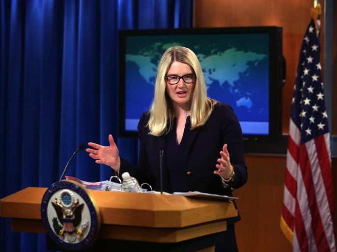 WASHINGTON, DC - APRIL 08: Acting U.S. State Department spokesperson Marie Harf conducts a daily press briefing at the State Department April 8, 2015 in Washington, DC. Harf spoke on various topics including the Iran nuclear deal.