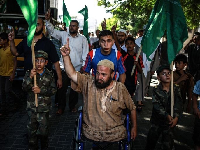 GAZA CITY, GAZA - JULY 7: Hamas supporters gather to protest custodies against Hamas members in West Bank, in Gaza City, Gaza, on July 7, 2015.