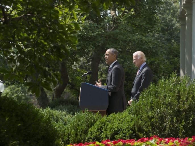 US President Barack Obama (L) makes a statement on Cuba, beside US Vice President Joe Biden (R), in the Rose Garden of the White House in Washington, DC, USA, 01 July 2015. Cuba and the US will reestablish diplomatic relations after more than fifty years.