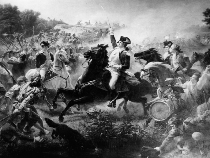 28th June 1778: George Washington (1732 - 1799)at the Battle of Monmouth in New Jersey during the American Revolutionary War. (Photo by Three Lions/Getty Images)