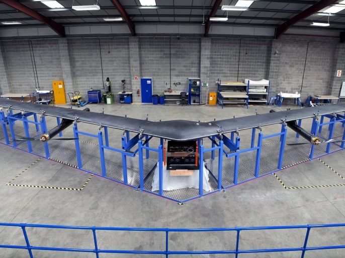 Aquila, a drone with a 130-ft (40-m) wingspan built by social media company Facebook, is shown in this publicity photo released to Reuters on July 30, 2015. Facebook has completed building the drone to deliver Internet to remote parts of the world, and it is now ready for testing. REUTERS/Facebook/Handout via ReutersATTENTION EDITORS - THIS PICTURE WAS PROVIDED BY A THIRD PARTY. REUTERS IS UNABLE TO INDEPENDENTLY VERIFY THE AUTHENTICITY, CONTENT, LOCATION OR DATE OF THIS IMAGE. NO SALES. NO ARCHIVES. FOR EDITORIAL USE ONLY. NOT FOR SALE FOR MARKETING OR ADVERTISING CAMPAIGNS. THIS PICTURE IS DISTRIBUTED EXACTLY AS RECEIVED BY REUTERS, AS A SERVICE TO CLIENTS. TPX IMAGES OF THE DAY
