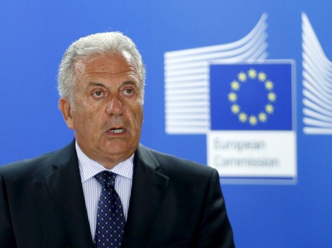 European Commissioner for Migration and Home Affairs Dimitris Avramopoulos addresses a news conference at the EU Commission headquarters in Brussels, August 14, 2015. REUTERS/Francois Lenoir