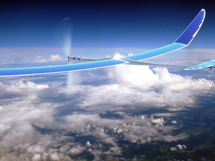A handhout image provided by Titan Aerospace/Google on 15 April 2014 shows a solar-powered Titan Aerospace drone. Technology giant Google fired a salvo 15 April against Facebook in their duel to providing internet service from the air to less-developed regions of the world, saying it has acquired Titan Aerospace, according to The Wall Street Journal. Titan's drones are reportedly able to remain aloft at an altitude of 19,000 metres for five years, using solar power. The drone looks like a glider and has a wingspan of 50 metres, according to photos published 15 April. The technology is expected to be ready by 2015. EPA/TITAN AEROSPACE/GOOGLE/HANDOUT