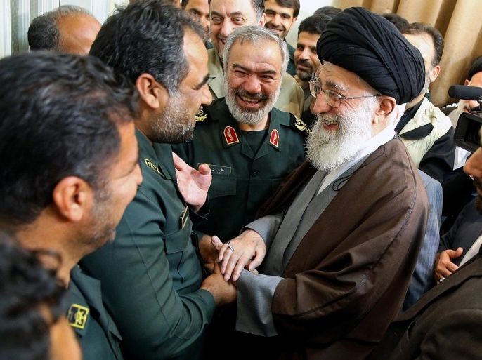 A handout picture made available by the Iranian Supreme Leader's Official Website shows Iranian Supreme Leader Ali Khamenei greeting members of the Iranian Revolutionary Guard Corps (IRGC) involved in capturing 10 US Navy soldiers in Iran's waters earlier this month, during a meeting in Tehran, Iran, 24 January 2016. Media reported that Iran's Revolutionary Guards Corps captured 10 American sailors who entered Iranian waters when they were sailing near Farsi Island in the Persian Gulf on 12 January 2016. They were released a day after. EPA/LEADERS OFFICIAL WEBSITE / HANDOUT