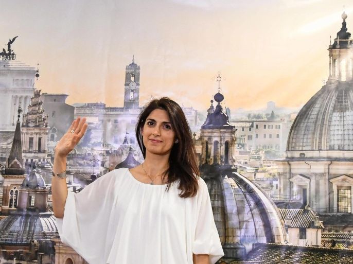 Virginia Raggi, Rome mayoral candidate for the anti-establishment Five Star Movement (M5S), gestures during a press conference in Rome, Italy, 20 June 2016. Exit polls suggest a win for Raggi in the Rome mayoral elections run-off which would make her Italy's first female mayor.