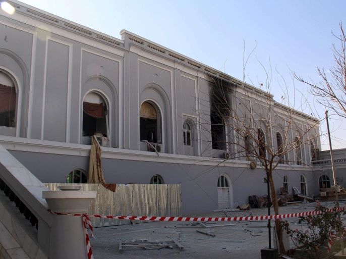A view of the government guest house building after a bomb blast, in Kandahar, Afghanistan, 11 January 2017. Reports state that a bomb attack at a government guest house in Kandahar on 10 January killed at least 7 people including 5 UAE diplomats and injured Ambassador Juma al-Kaabi.