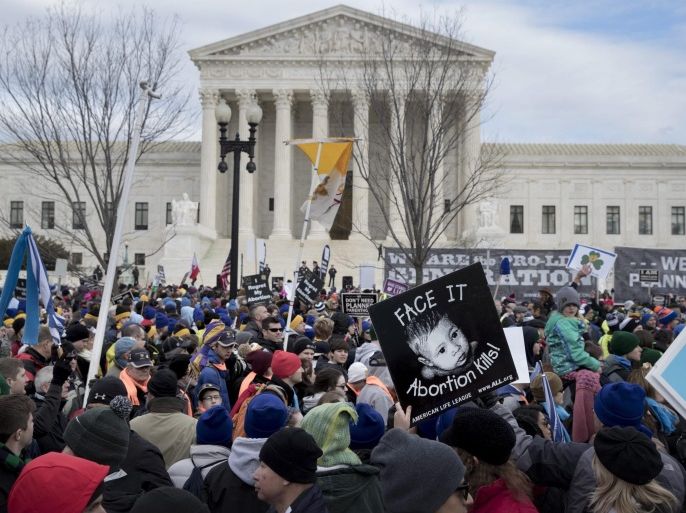 A crowd outside the Supreme Court participates in the 44th March for Life, in Washington, DC, USA, 27 January 2017. Thousands of people gathered to participate in the annual march that protests Roe v. Wade, the landmark ruling that legalized abortion in the United States.