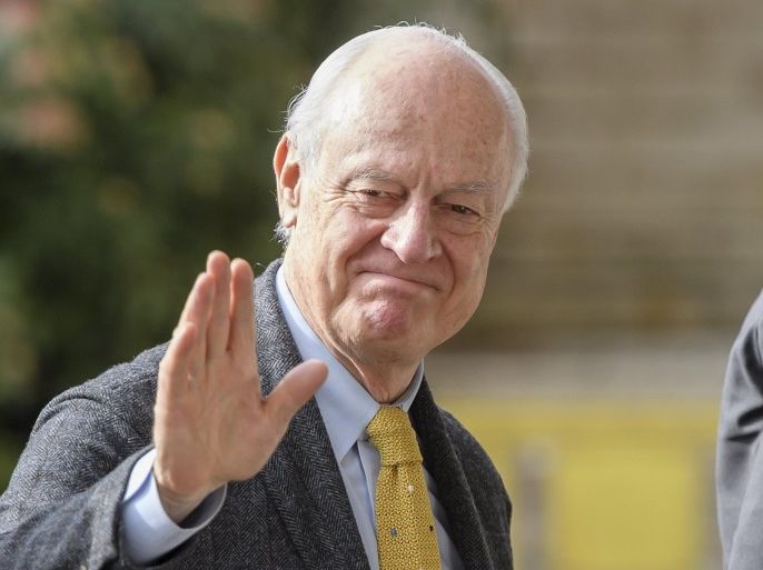 UN Special Envoy of the Secretary-General for Syria Staffan de Mistura arrives for a meeting of the Intra Syria peace talks with Syria's main opposition High Negotiations Committee (HNC) at the European headquarters of the United Nations in Geneva, Switzerland, 26 February 2017.