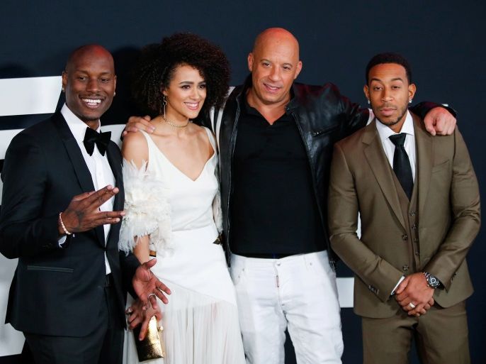Actors Tyrese Gibson, Nathalie Emmanuell, Vin Diesel and Ludacris attend 'The Fate Of The Furious' New York premiere at Radio City Music Hall in New York, U.S. April 8, 2017. REUTERS/Eduardo Munoz