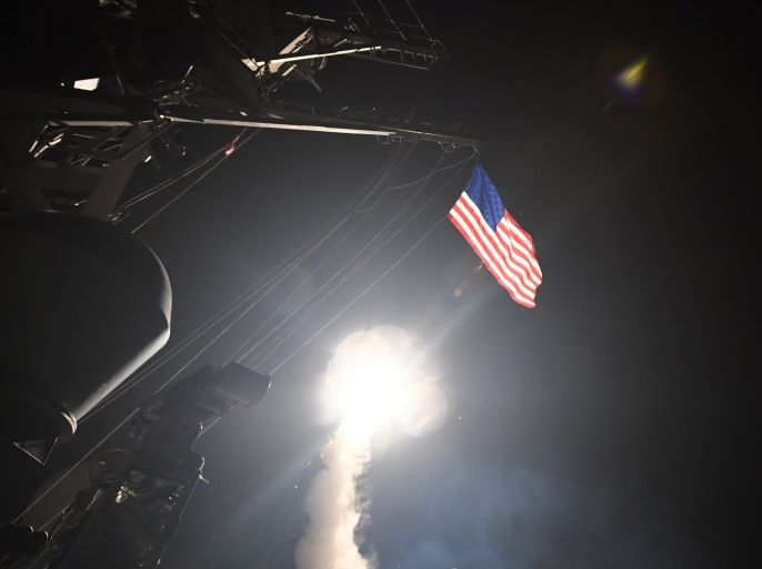 U.S. Navy guided-missile destroyer USS Porter (DDG 78) conducts strike operations while in the Mediterranean Sea which U.S. Defense Department said was a part of cruise missile strike against Syria on April 7, 2017. Ford Williams/Courtesy U.S. Navy/Handout via REUTERS ATTENTION EDITORS - THIS IMAGE WAS PROVIDED BY A THIRD PARTY. EDITORIAL USE ONLY.
