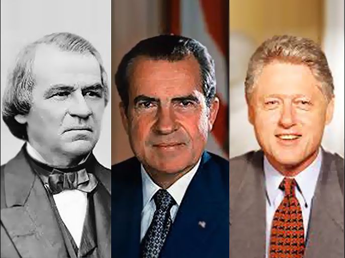 كومبو يضم صور الرؤساء الأميركيين الثلاثة: أندرو جونسون، ريتشارد نيكسون، بيل كلينتون.