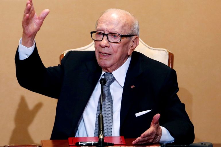 Tunisian President Beji Caid Essebsi holds a news conference at the Carthage Palace in Tunis, Tunisia, October 25, 2018. REUTERS/Zoubeir Souissi