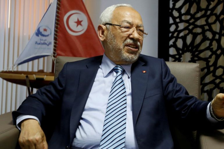 Rached Ghannouchi, the head of the Islamist party Ennahda, speaks during an interview with Reuters journalists in Tunis, Tunisia, April 25, 2018. Picture taken April 25, 2018. REUTERS/Zoubeir Souissi