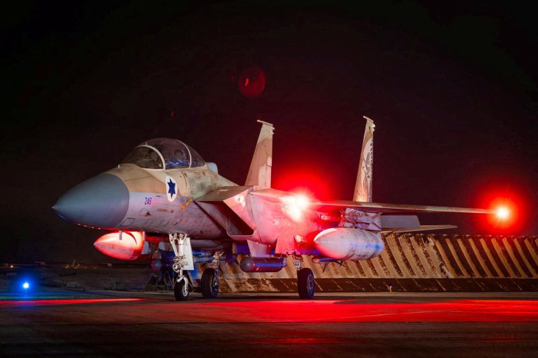 Israeli Air Force F-15 Eagle is pictured at an air base, said to be following an interception mission of an Iranian drone and missile attack on Israel, in this handout image released April 14, 2024. Israel Defense Forces/Handout via REUTERS THIS IMAGE HAS BEEN SUPPLIED BY A THIRD PARTY. IMAGE BLURRED AT SOURCE