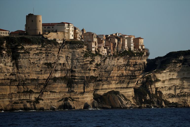 Houses are seen on a cliff edge in Bonifacio, on the island of Corsica, France November 22, 2018. REUTERS/Darrin Zammit Lupi
