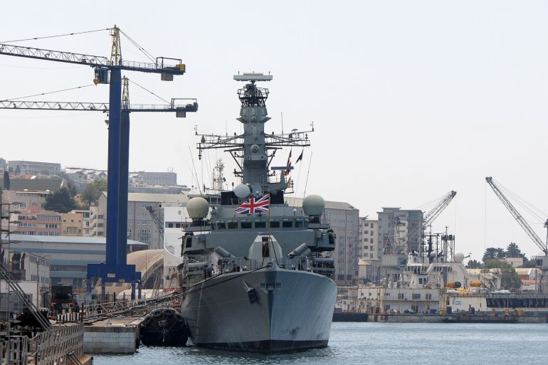 GIBRALTAR - AUGUST 19: Royal Navy HMS Westminster is docked at Gibraltar military port on August 19, 2013 in Gibraltar. Spanish fishermen held a protest yesterday at the site of an artificial reef, placed there by the Gibraltan government. Local fisherman claim the reef has had a negative impact on the Spanish fishing industry in the region, but Gibraltan officials insist Spanish vessels should not be in the area. British Prime Minister David Cameron has urged the Euro
