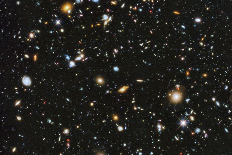 A composite of separate exposures taken in 2003 to 2012 with Hubble's Advanced Camera for Surveys and Wide Field Camera 3 of the evolving universe is shown in this handout photo provided by NASA, June 3, 2014. Researchers say the image, from a new study called the Ultraviolet Coverage of the Hubble Ultra Deep Field, provides the missing link in star formation. Made from 841 orbits of telescope viewing time, it contains approximately 10, 000 galaxies, extending back in time to within a few hundred million years of the big bang, according to NASA. REUTERS/HUDF/NASA/Handout via Reuters (OUTERSPACE - Tags: SCIENCE TECHNOLOGY) ATTENTION EDITORS - FOR EDITORIAL USE ONLY. NOT FOR SALE FOR MARKETING OR ADVERTISING CAMPAIGNS. THIS IMAGE HAS BEEN SUPPLIED BY A THIRD PARTY. IT IS DISTRIBUTED, EXACTLY AS RECEIVED BY REUTERS, AS A SERVICE TO CLIENTS
