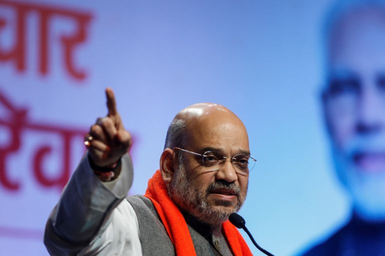 Amit Shah, president of India's ruling Bharatiya Janata Party (BJP) addresses party workers in Ahmedabad, India, February 12, 2019. REUTERS/Amit Dave