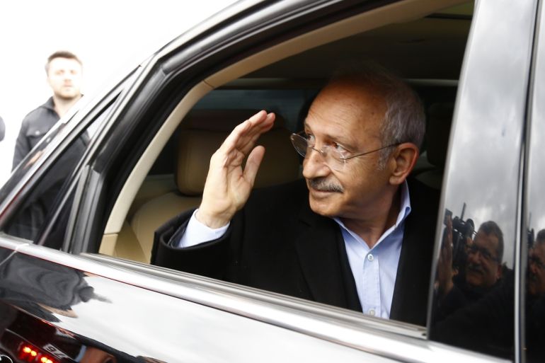 Chairman of CHP Kemal Kilicdaroglu attacked at Turkish soldier's funeral- - ANKARA, TURKEY - APRIL 21: Chairman of the Republican People's Party (CHP) Kemal Kilicdaroglu greets the people from his vehicle as he leaves for CHP's Headquarters after he was being attacked by a group of people during a funeral ceremony of Turkish soldier Yener Kirikci who was martyred in the military operation against PKK terrorists, at Cubuk district of Ankara, Turkey on April 21, 2019.