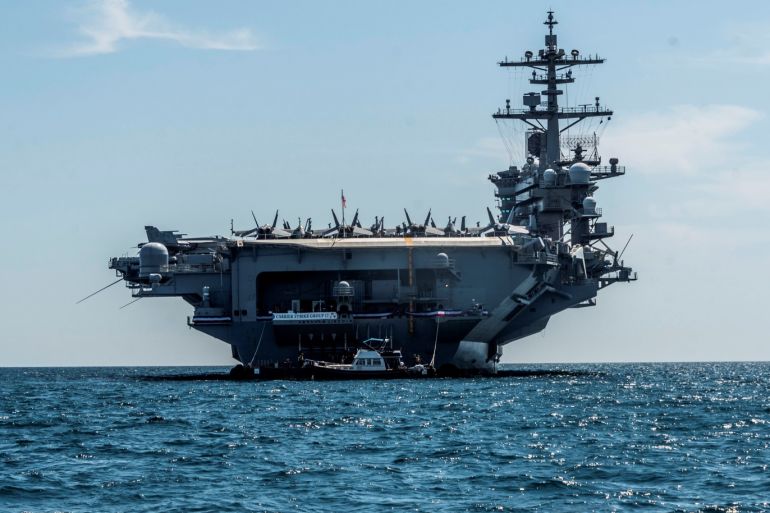 General view of the United States Navy USS Abraham Lincoln aircraft carrier during its visit to the Palma Bay in Palma, Balearic Islands, Spain, 16 April 2019