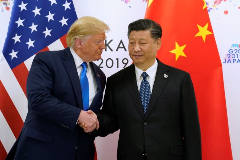 U.S. President Donald Trump and China's President Xi Jinping shake hands ahead of their bilateral meeting during the G20 leaders summit in Osaka, Japan, June 29, 2019. REUTERS/Kevin Lamarque