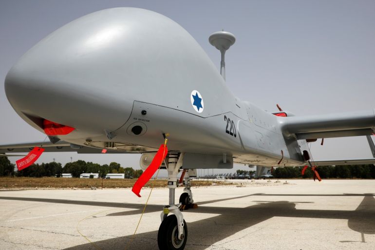 A drone is seen on display during the International Convention of Air Force Commanders, at the Tel Nof airforce base in central Israel, May 23, 2018. REUTERS/Amir Cohen