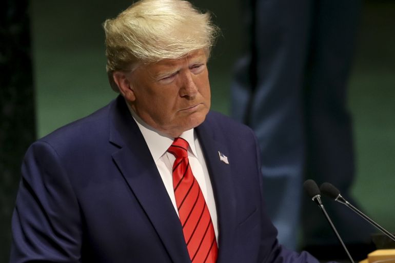 74th session of UN General Assembly in New York- - NEW YORK, USA - SEPTEMBER 24: U.S. President Donald Trump speaks during the 74th session of UN General Assembly in New York, United States on September 24, 2019.