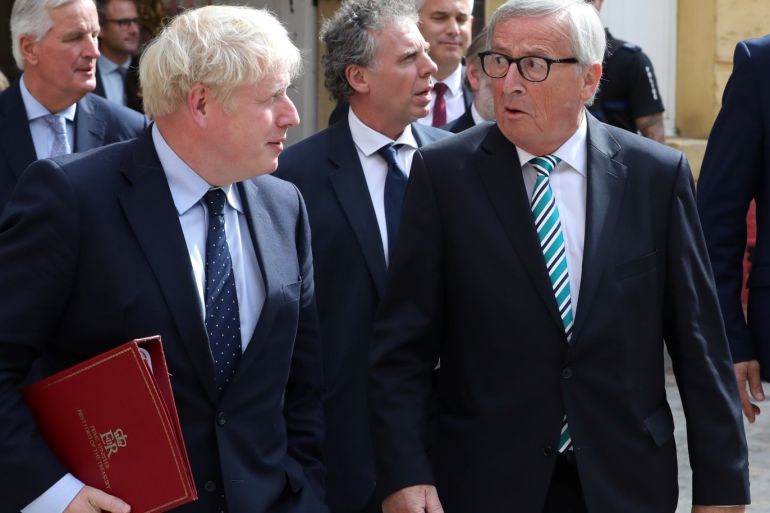 British Prime Minister Boris Johnson and European Commission President Jean-Claude Juncker leave after their meeting in Luxembourg September 16 2019. REUTERS/Yves Herman