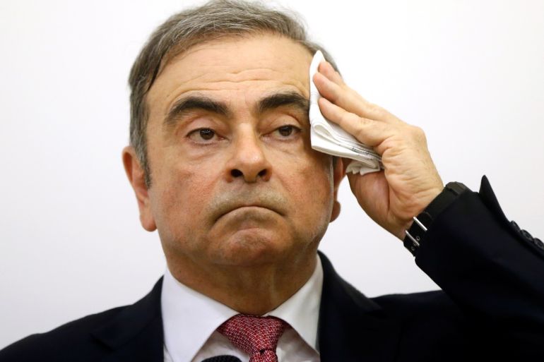 Former Nissan chairman Carlos Ghosn attends a news conference at the Lebanese Press Syndicate in Beirut, Lebanon January 8, 2020. Picture taken January 8, 2020. REUTERS/Mohamed Azakir