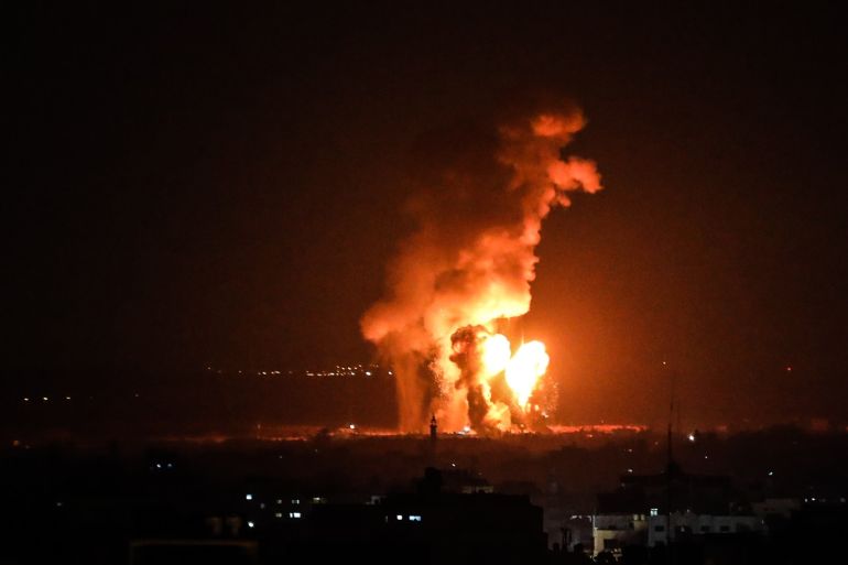 Airstrikes over Gaza Strip- - GAZA CITY, GAZA - FEBRUARY 22: Smoke and flames rise after Israeli fighter jets hit Gaza City, Gaza on February 22, 2020.