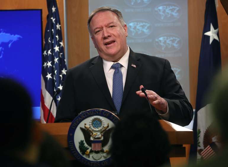 Secretary Of State Pompeo Speaks To Media In Briefing Room At State Department