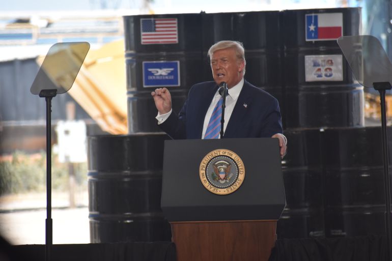 US President Trump visits Double Eagle Energy oil rig in Texas