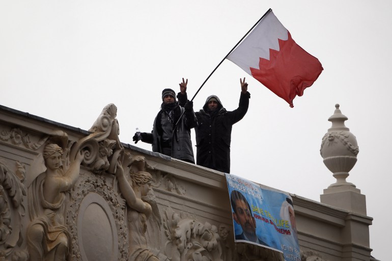 Protests Continue On The Roof Of The Bahrainian Embassy