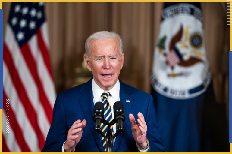 epaselect epa08987636 US President Joe Biden makes a foreign policy speech at the State Department in Washington, DC, USA, 04 February 2021. Biden announced that he is ending US support for the Saudi?s offensive operations in Yemen. EPA-EFE/JIM LO SCALZO (وكالة الأنباء الأوروبية)