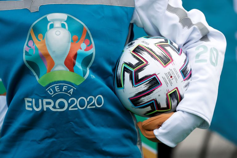 UEFA Euro 2020 trophy displayed outside Kings Cross in London View of the tournament ball as the UEFA European Championship 2020 trophy is displayed outside King's Cross railway station in London, Britain, June 4, 2021. REUTERS/Peter Nicholls