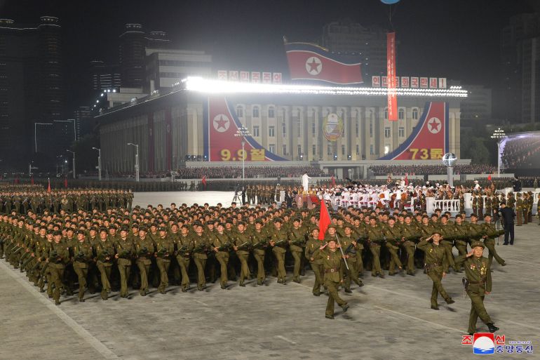 Paramilitary parade held to mark the founding anniversary of the republic at Kim Il Sung square in Pyongyang